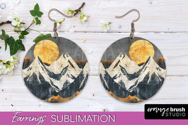Boho Landscape Round Earring Sublimation, Minimalist Earring Sublimation OrangeBrushStudio 