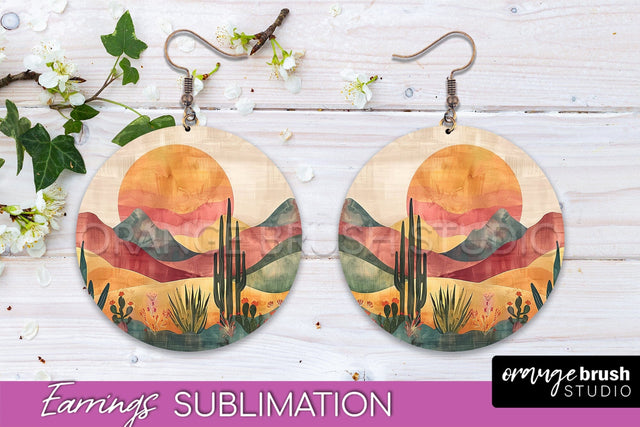 Boho Landscape Round Earring Sublimation, Minimalist Earring Sublimation OrangeBrushStudio 