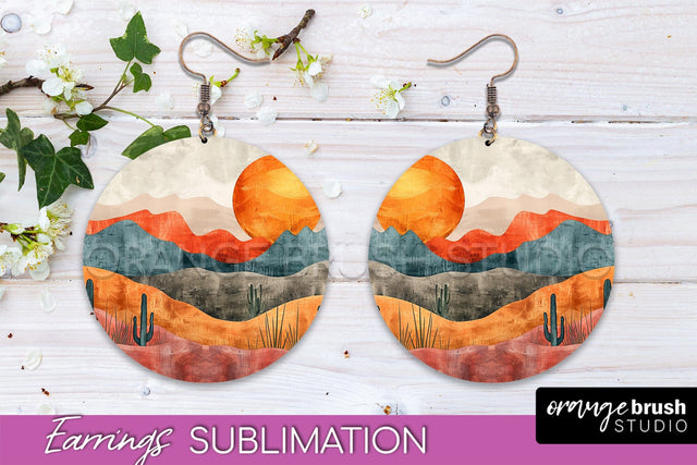 Boho Landscape Round Earring Sublimation, Minimalist Earring Sublimation OrangeBrushStudio 