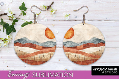 Boho Landscape Round Earring Sublimation, Minimalist Earring Sublimation OrangeBrushStudio 