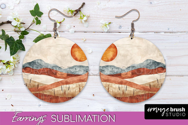 Boho Landscape Round Earring Sublimation, Minimalist Earring Sublimation OrangeBrushStudio 