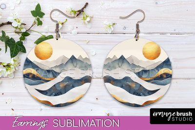 Boho Landscape Round Earring Sublimation, Minimalist Earring Sublimation OrangeBrushStudio 