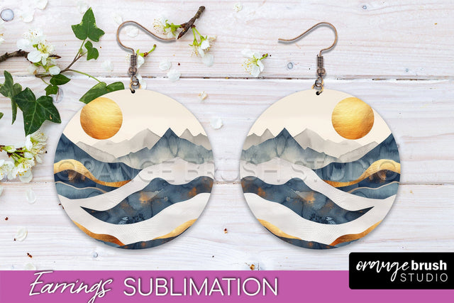 Boho Landscape Round Earring Sublimation, Minimalist Earring Sublimation OrangeBrushStudio 
