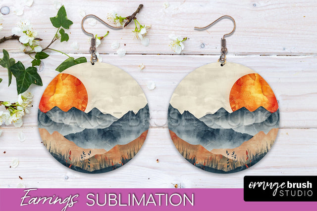 Boho Landscape Round Earring Sublimation, Minimalist Earring Sublimation OrangeBrushStudio 