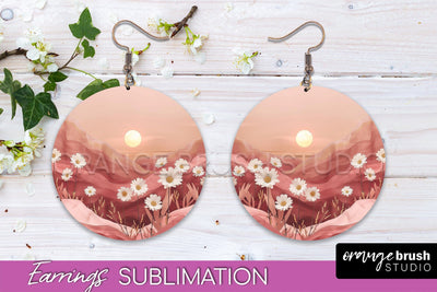 Boho Landscape Round Earring Sublimation, Minimalist Earring Sublimation OrangeBrushStudio 