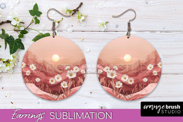 Boho Landscape Round Earring Sublimation, Minimalist Earring Sublimation OrangeBrushStudio 