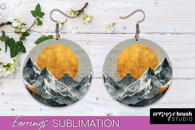 Boho Landscape Round Earring Sublimation, Minimalist Earring Sublimation OrangeBrushStudio 
