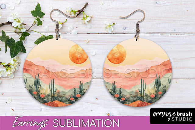 Boho Landscape Round Earring Sublimation, Minimalist Earring Sublimation OrangeBrushStudio 