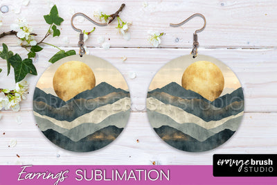 Boho Landscape Round Earring Sublimation, Minimalist Earring Sublimation OrangeBrushStudio 