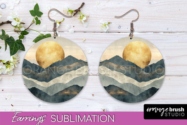 Boho Landscape Round Earring Sublimation, Minimalist Earring Sublimation OrangeBrushStudio 