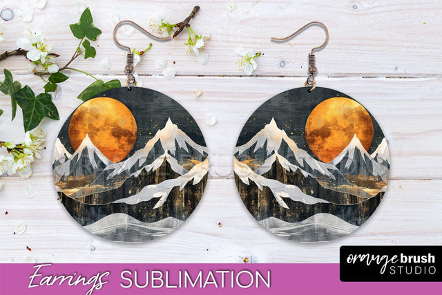 Boho Landscape Round Earring Sublimation, Minimalist Earring Sublimation OrangeBrushStudio 
