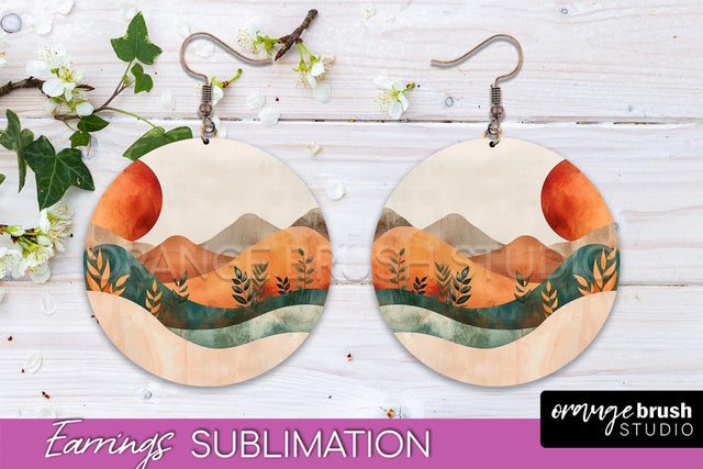 Boho Landscape Round Earring Sublimation, Minimalist Earring Sublimation OrangeBrushStudio 