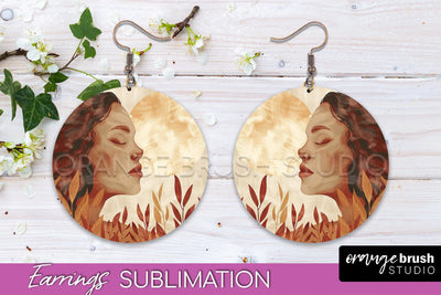 Boho Landscape Round Earring Sublimation, Minimalist Earring Sublimation OrangeBrushStudio 