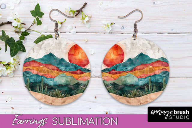 Boho Landscape Round Earring Sublimation, Minimalist Earring Sublimation OrangeBrushStudio 