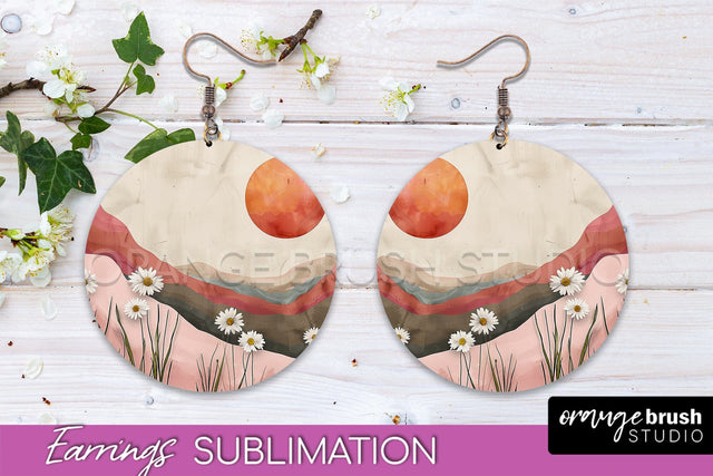 Boho Landscape Round Earring Sublimation, Minimalist Earring Sublimation OrangeBrushStudio 