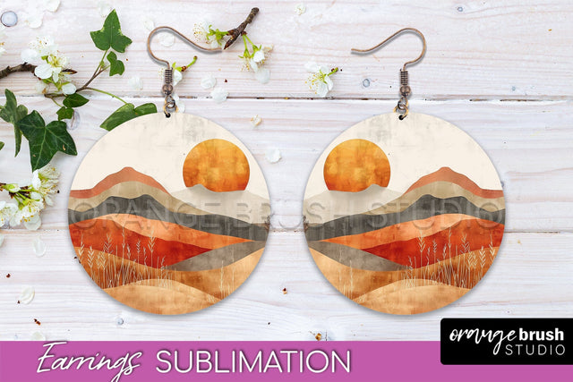 Boho Landscape Round Earring Sublimation, Minimalist Earring Sublimation OrangeBrushStudio 