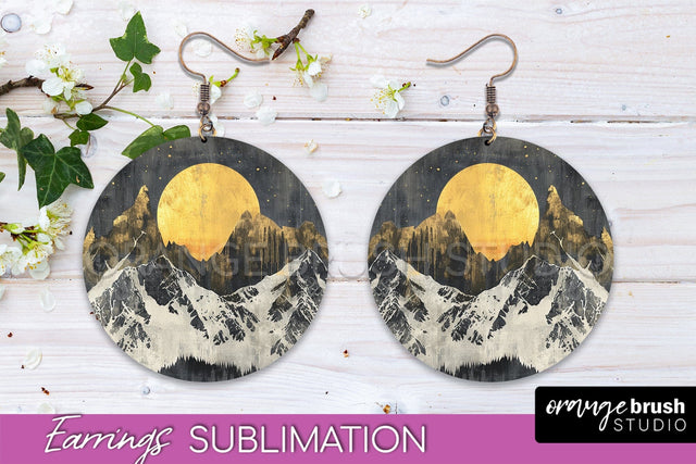 Boho Landscape Round Earring Sublimation, Minimalist Earring Sublimation OrangeBrushStudio 