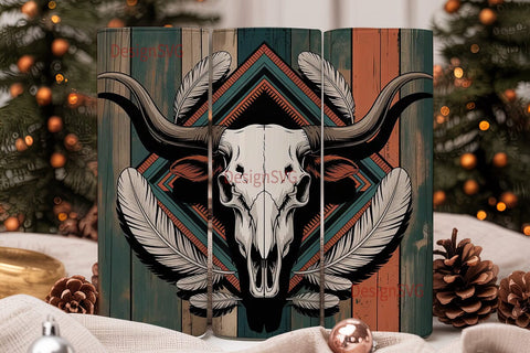 Boho Longhorn Skull 20oz Tumbler Wrap Sublimation DesignSVG 