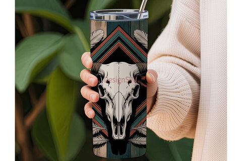 Boho Longhorn Skull 20oz Tumbler Wrap Sublimation DesignSVG 