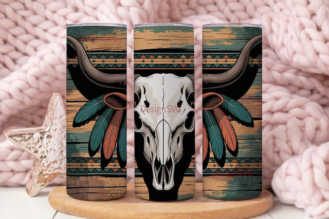 Boho Longhorn Skull 20oz Tumbler Wrap Sublimation DesignSVG 