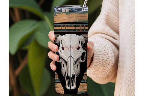 Boho Longhorn Skull 20oz Tumbler Wrap Sublimation DesignSVG 