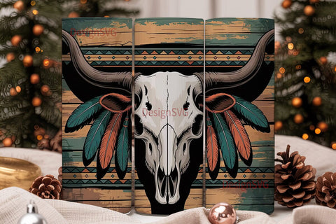 Boho Longhorn Skull 20oz Tumbler Wrap Sublimation DesignSVG 