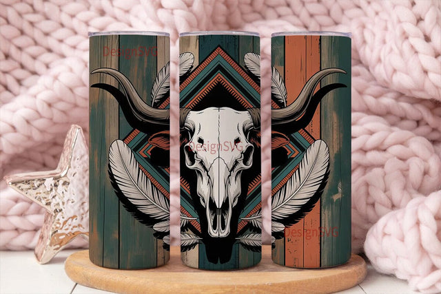Boho Longhorn Skull 20oz Tumbler Wrap Sublimation DesignSVG 