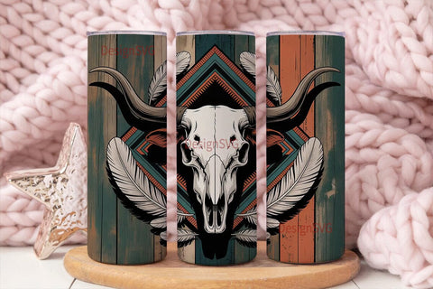 Boho Longhorn Skull 20oz Tumbler Wrap Sublimation DesignSVG 