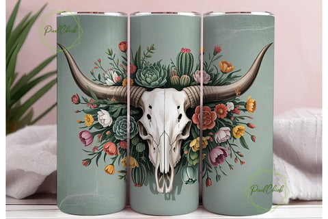 Boho Longhorn Skull 20oz Tumbler Wrap Sublimation PixelChick 