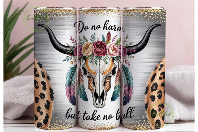 Boho Longhorn Skull 20oz Tumbler Wrap Sublimation PixelChick 