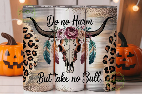 Boho Longhorn Skull 20oz Tumbler Wrap Sublimation PixelChick 