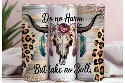 Boho Longhorn Skull 20oz Tumbler Wrap Sublimation PixelChick 