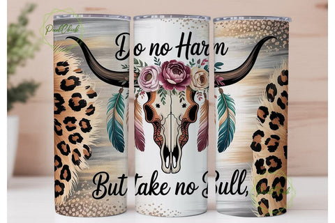 Boho Longhorn Skull 20oz Tumbler Wrap Sublimation PixelChick 