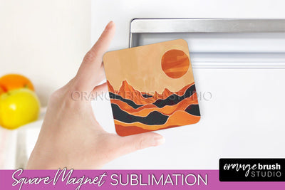 Boho Magnet Sublimation, Minimalist Landscape Magnet Design Sublimation OrangeBrushStudio 