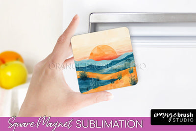 Boho Magnet Sublimation, Minimalist Landscape Magnet Design Sublimation OrangeBrushStudio 