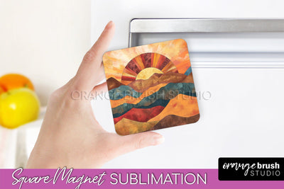 Boho Magnet Sublimation, Minimalist Landscape Magnet Design Sublimation OrangeBrushStudio 