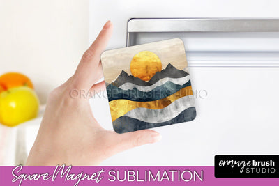 Boho Magnet Sublimation, Minimalist Landscape Magnet Design Sublimation OrangeBrushStudio 