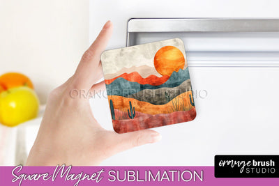 Boho Magnet Sublimation, Minimalist Landscape Magnet Design Sublimation OrangeBrushStudio 
