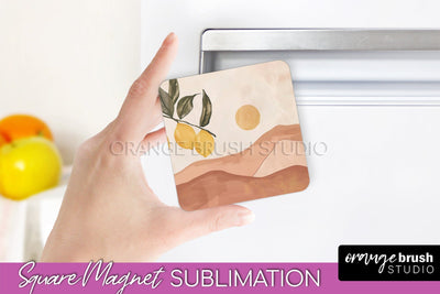 Boho Magnet Sublimation, Minimalist Landscape Magnet Design Sublimation OrangeBrushStudio 