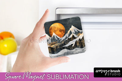 Boho Magnet Sublimation, Minimalist Landscape Magnet Design Sublimation OrangeBrushStudio 