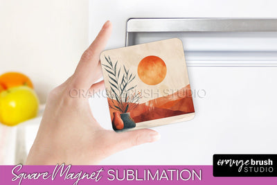 Boho Magnet Sublimation, Minimalist Landscape Magnet Design Sublimation OrangeBrushStudio 