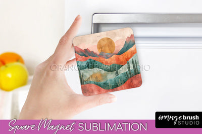 Boho Magnet Sublimation, Minimalist Landscape Magnet Design Sublimation OrangeBrushStudio 