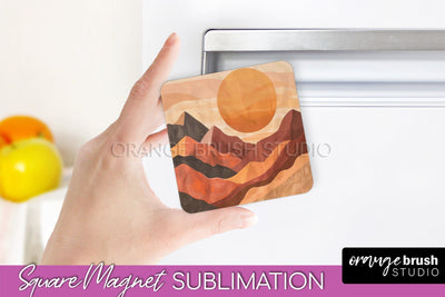 Boho Magnet Sublimation, Minimalist Landscape Magnet Design Sublimation OrangeBrushStudio 