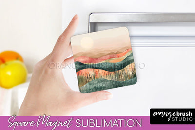Boho Magnet Sublimation, Minimalist Landscape Magnet Design Sublimation OrangeBrushStudio 