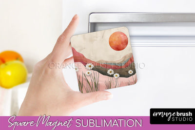 Boho Magnet Sublimation, Minimalist Landscape Magnet Design Sublimation OrangeBrushStudio 