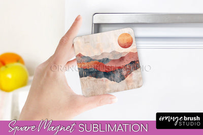 Boho Magnet Sublimation, Minimalist Landscape Magnet Design Sublimation OrangeBrushStudio 