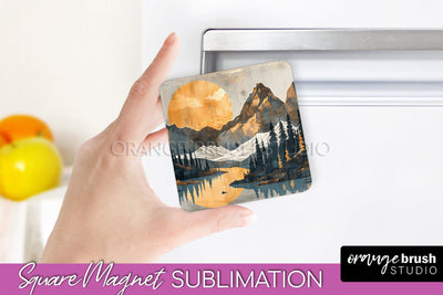 Boho Magnet Sublimation, Minimalist Landscape Magnet Design Sublimation OrangeBrushStudio 