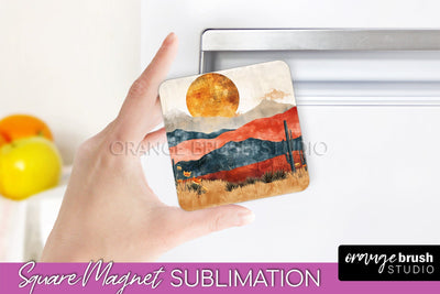 Boho Magnet Sublimation, Minimalist Landscape Magnet Design Sublimation OrangeBrushStudio 