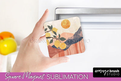 Boho Magnet Sublimation, Minimalist Landscape Magnet Design Sublimation OrangeBrushStudio 