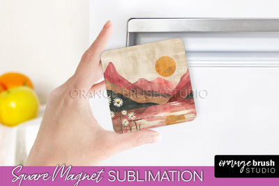 Boho Magnet Sublimation, Minimalist Landscape Magnet Design Sublimation OrangeBrushStudio 